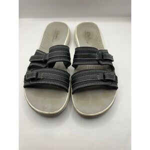 Clarks Cloudsteppers Black Adjustable Strap Slide Sandals Womens 8 Summer Beach‎